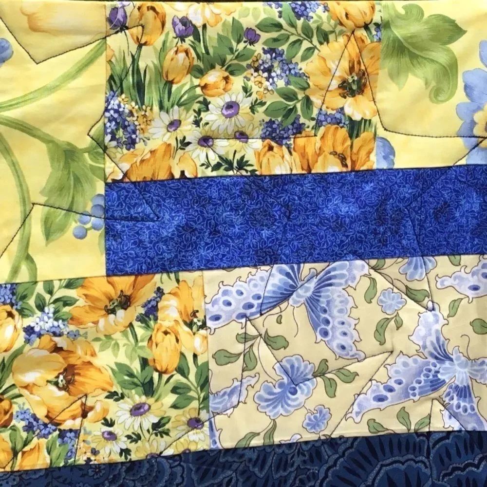 NWT Hand Crafted Blue & Yellow Quilt